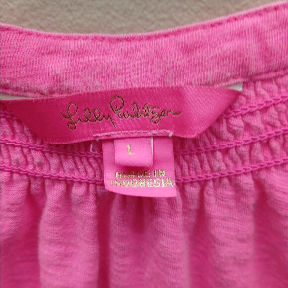 Lilly Pulitzer Smocked Neckline Sleeveless Essie Tank Top Vacation Pink SZ Large - Picture 3 of 5